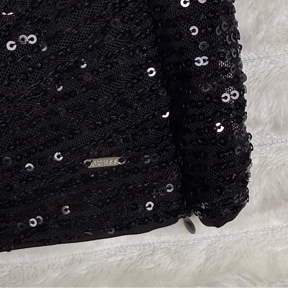 NWOT GUESS Black Sequin Sleeveless V-Neck Crop Top – Size XL Glam Shiny Sparkly - Picture 6 of 11
